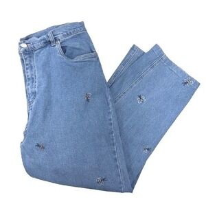 Quacker Factory Sz 16  High Rise Cropped Bedazzled Bees Denim Jeans Grandma Core